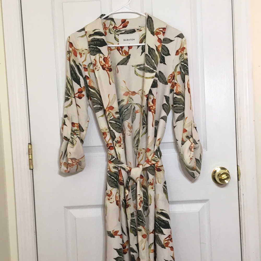 Babaton Floral Trench Coat - Cream and Green